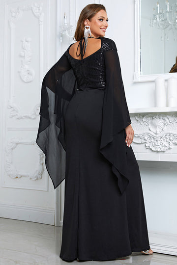 Sparkly Black Mermaid Long Mother of the Bride Dress with Slit